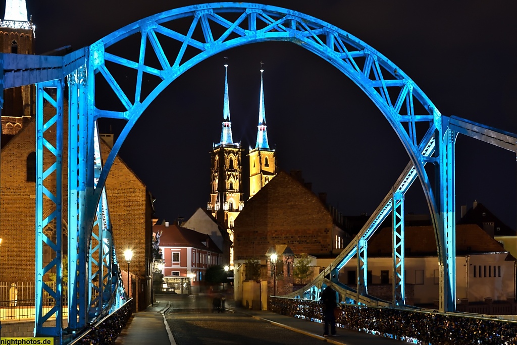 Wrocław Breslau Dombrücke erbaut 1888-1892 mit Kathedrale St Johannes der Täufer 
