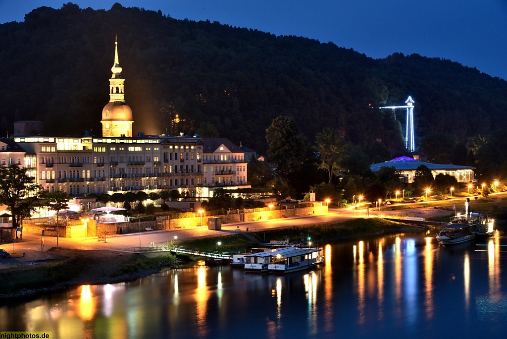 Bad Schandau Panorama Skyline Elbkai Hotels St Johanniskirche Toskanatherme Personenaufzug von 1904