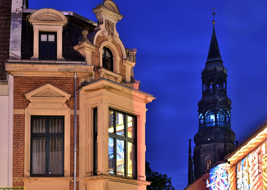 035 Zwickau Mietshaus am Kornmarkt Ecke Domhof erbaut 1892 vor Kirchturm St Marien