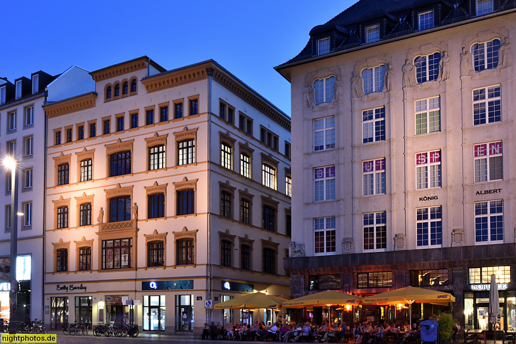 Leipzig Kaufhalle erbaut 1845-1846 von Christian August Eduard Pötzsch als Warenmesse mit 41 Verkaufslokalen. König-Albert-Haus erbaut 1913 von Emil Franz Hänsel