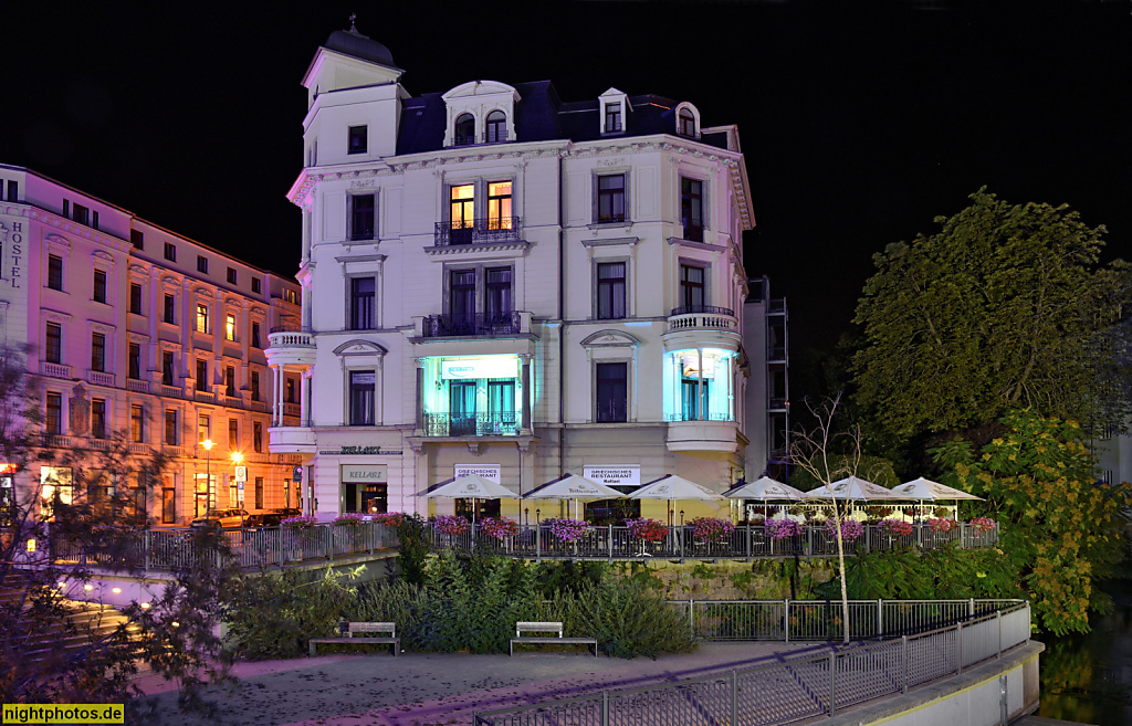 Leipzig Mietshaus von 1880 am Elstermühlgraben Jacobstrasse Ecke Ranstaedter Steinweg. Restaurant Kellari