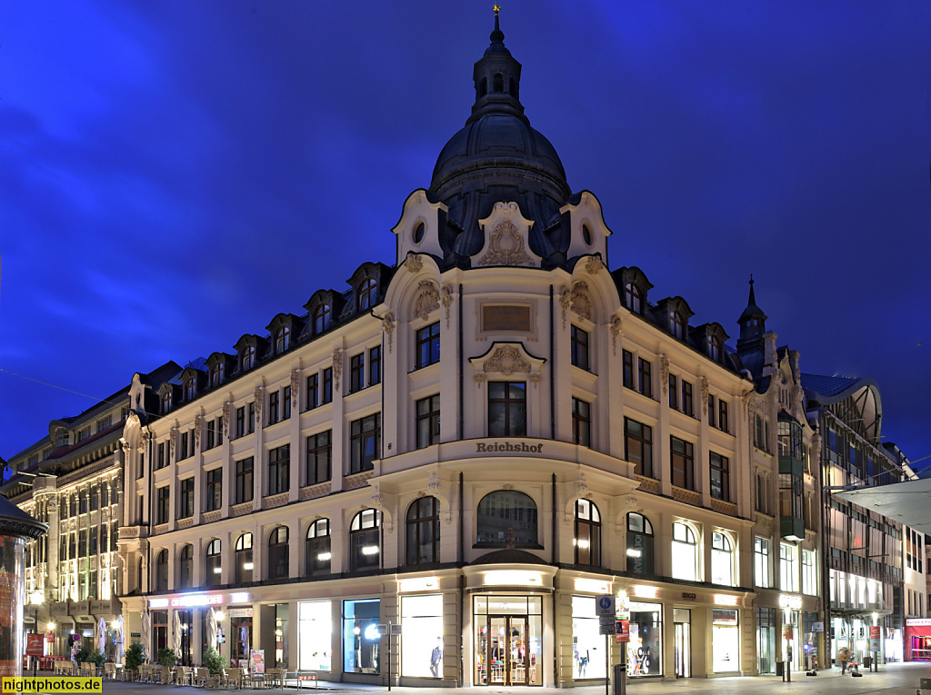 Leipzig Reichshof erbaut 1896-1898 von Albert Bohm als Mustermessehaus im neobarocken Stil für Unternehmer Richard Pudor an der Grimmaischen Strasse Ecke Reichsstrasse