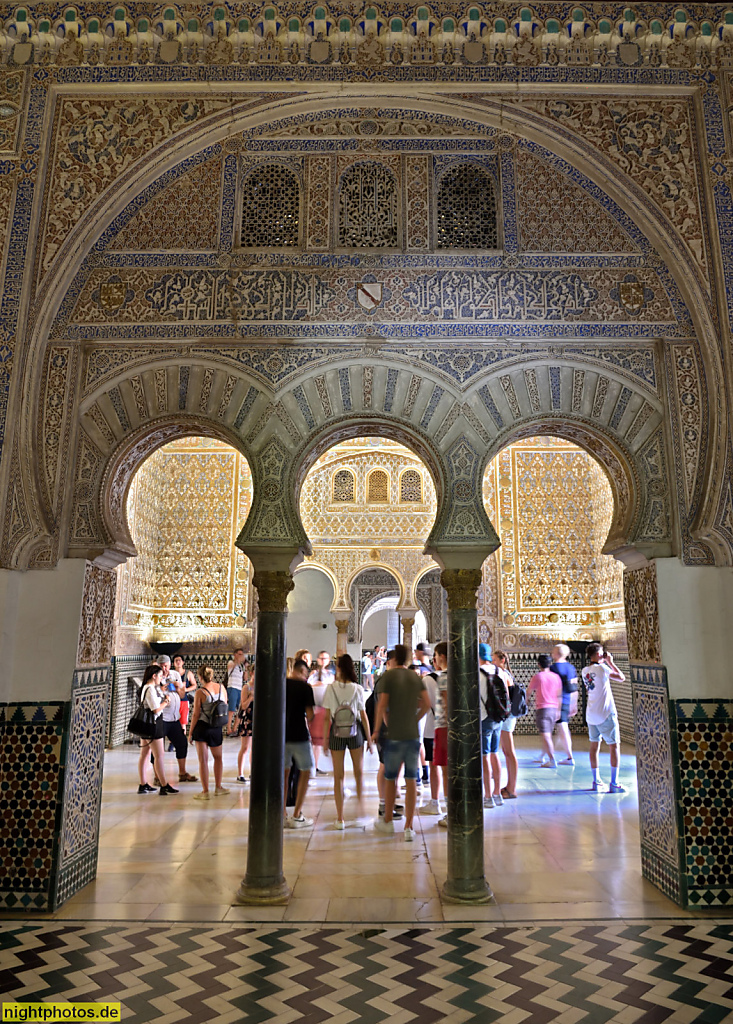 Real Alcázar de Sevilla. Königspalast. Erbaut ab 1364 für Pedro I. in Mudéjar Stil. Palacio del Rey Don Pedro i. Patio de las Doncellas