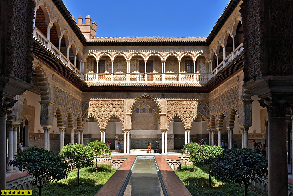 Real Alcázar de Sevilla. Königspalast. Erbaut ab 1364 für Pedro I. in Mudéjar Stil. Palacio del Rey Don Pedro i. Casa del Asistente. Patio de Levies