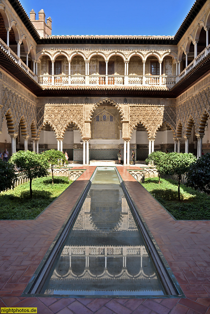 Real Alcázar de Sevilla. Königspalast. Erbaut ab 1364 für Pedro I. in Mudéjar Stil. Palacio del Rey Don Pedro i. Casa del Asistente. Patio de Levies