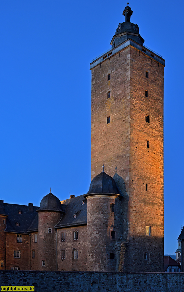 Steinau an der Strasse. Schloss Steinau erbaut 1525-1571 für Grafen Philipp von Hanau-Münzenberg auf früherer Burganlage. Renaissanceschloss mit teils spätgotischem Charakter. Bergfried