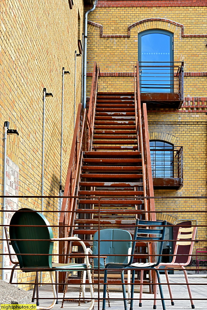 Berlin Prenzlauer Berg Bötzow-Brauerei erbaut 1884-1891 von Gustav Hochgürtel für Julius Bötzow. Feuertreppe. Seit 2010 Eigentümer Hans Georg Näder. Seit 2019 Restaurierung durch David Chipperfeld und Vangeisten.Marfels Architekturbüro. Umbau zum ottobock