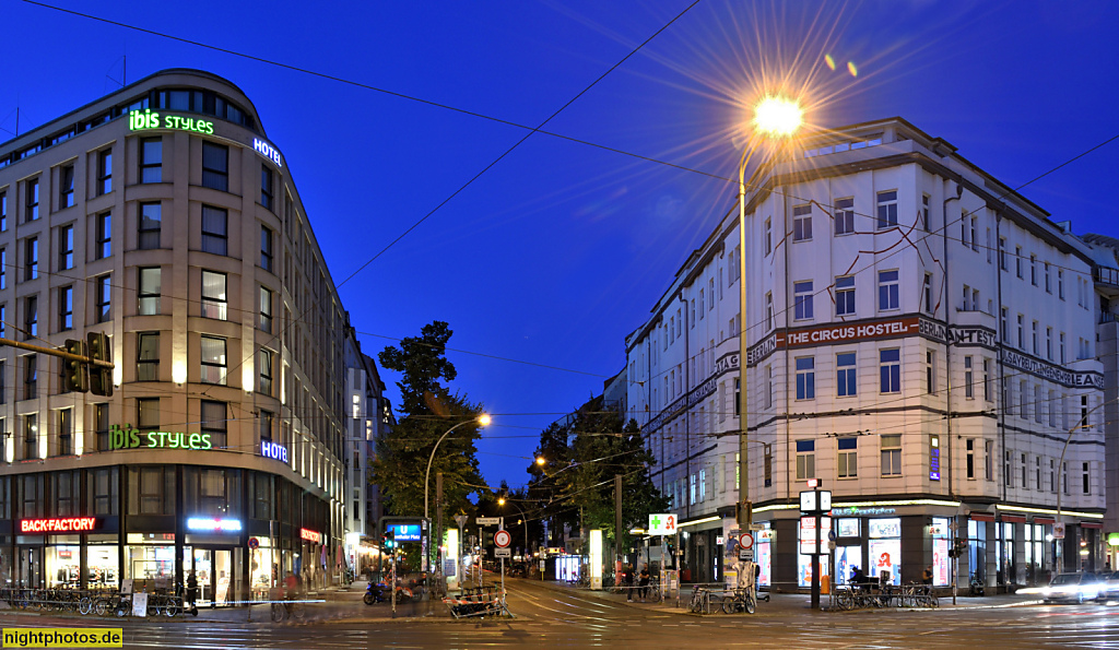 Berlin Mitte Rosenthaler Platz Ecke Weinbergsweg. IBIS Hotel erbaut 2010 von REM+tec Architekten. The Circus Hostel