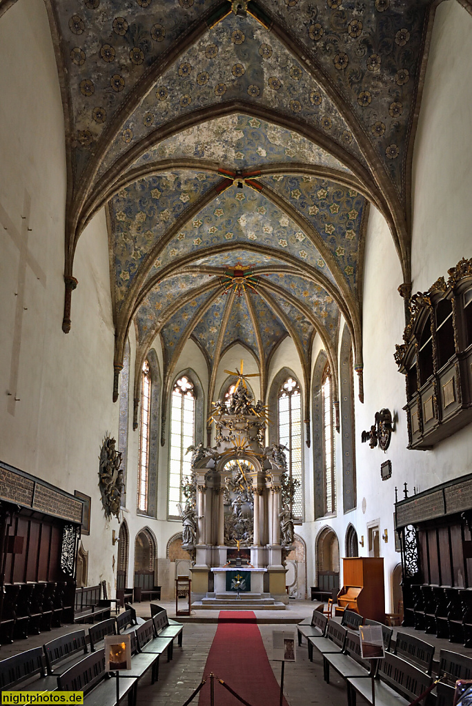 Görlitz. Dreifaltigkeitskirche. Langhaus erbaut 1420-1450 als gotische Franziskaner Klosterkirche. Barock Altar erschaffen 1713 von Caspar Gottlob von Rodewitz. Evangelisch seit 1715