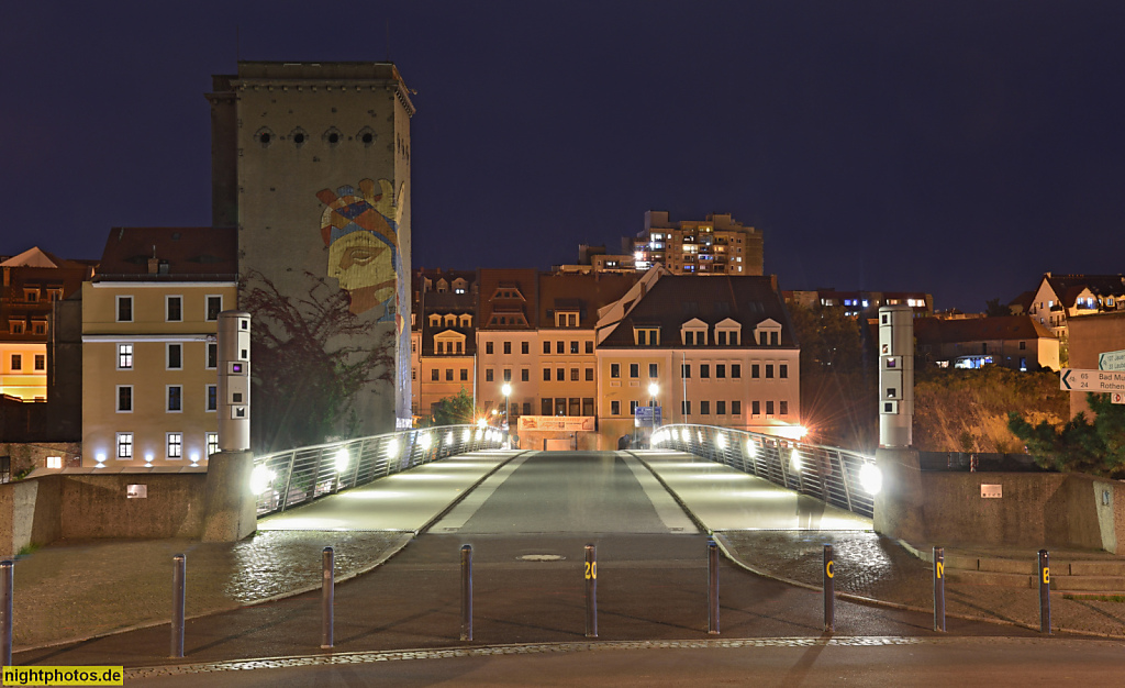 Görlitz. Altstadtbrücke Most Staromiejski über die Lausitzer Neisse mit Zgorzelec. Erbaut 2003-2004 von Ingenieurbüro Geudner und Partner