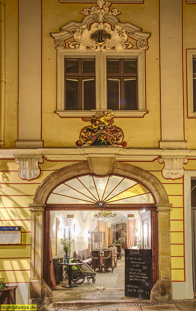 Görlitz. Restaurant Bürgerstuebl. Erbaut 1525 als barockes Wohnhaus. Mit angebauter Brauerei. Neissstrasse 27