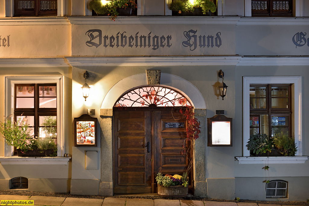 Görlitz. Hotel und Restaurant Dreibeiniger Hund. Erbaut ab 1717 als Wohnhaus. Büttnerstrasse 13