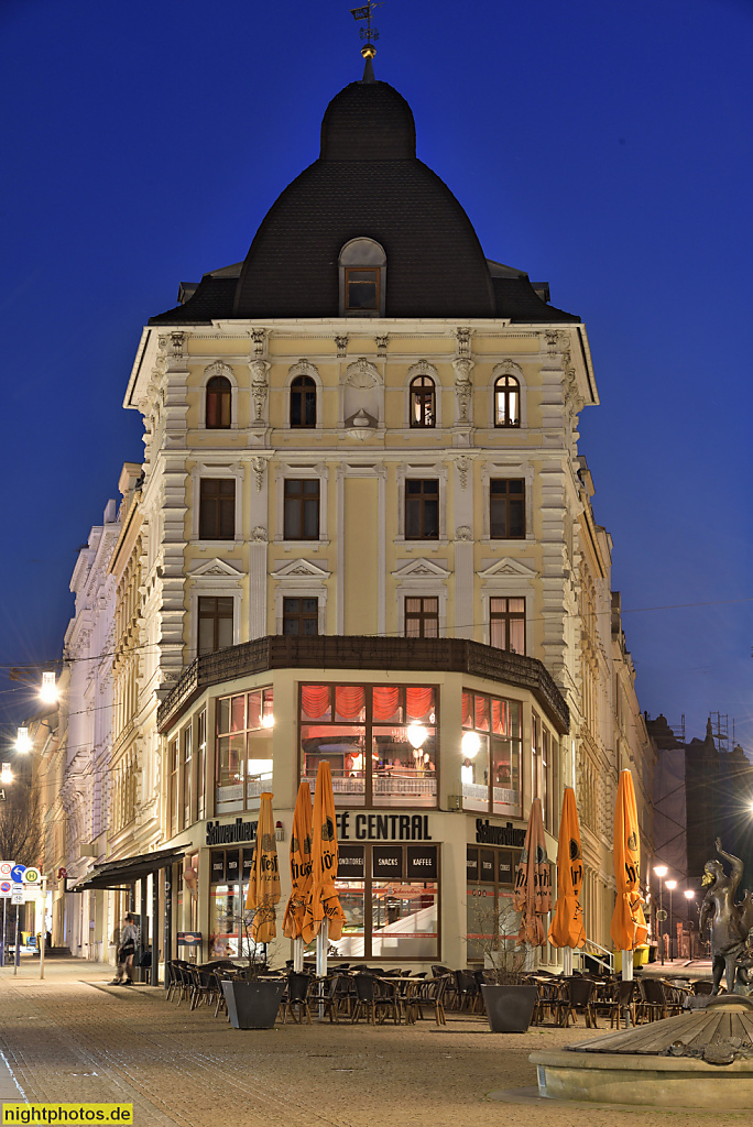 Görlitz. Cafe Central. Erbaut 1857 als Wohn- und Geschäftshaus von Robert Fischer. Kopfbau erbaut 1889 als Café Hohenzollern. 1932 Cafe Fledermaus. Berliner Straße 51 Salomonstrasse 1