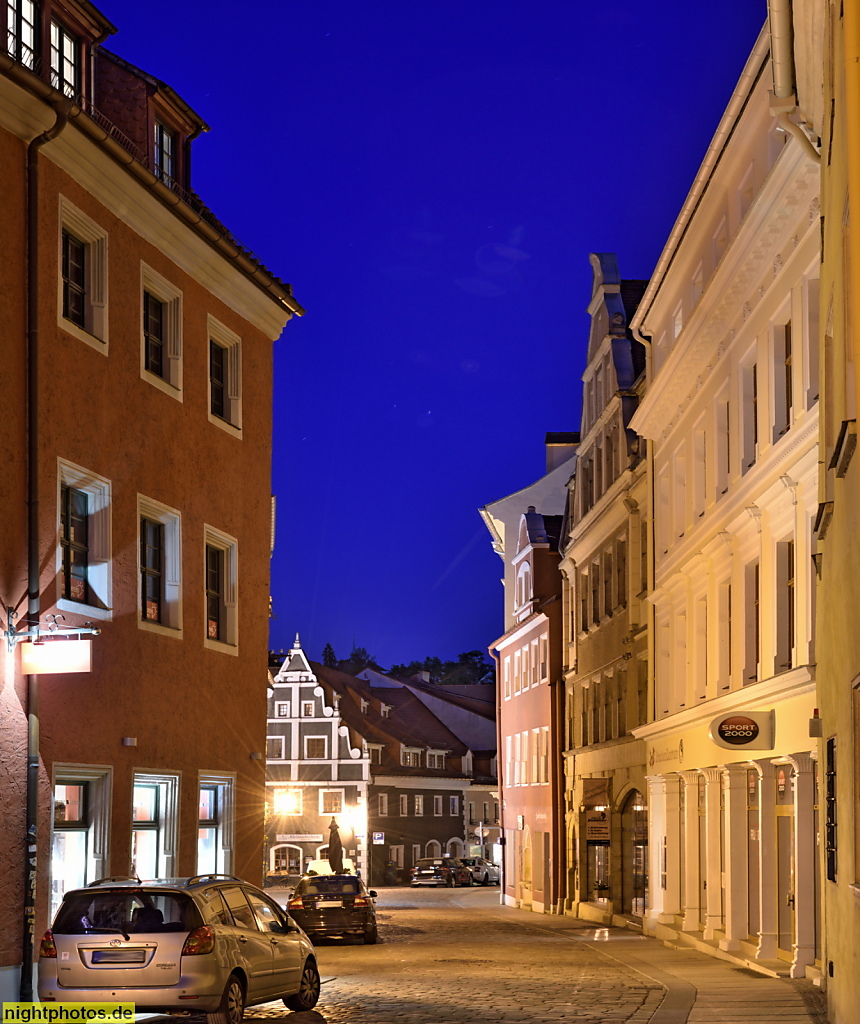 Meißen. Marktgasse Richtung Kleinmarkt. Hinten Volutengiebel