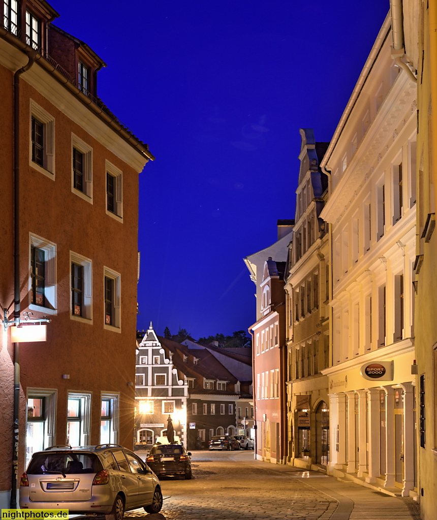 Meißen. Marktgasse Richtung Kleinmarkt. Hinten Volutengiebel