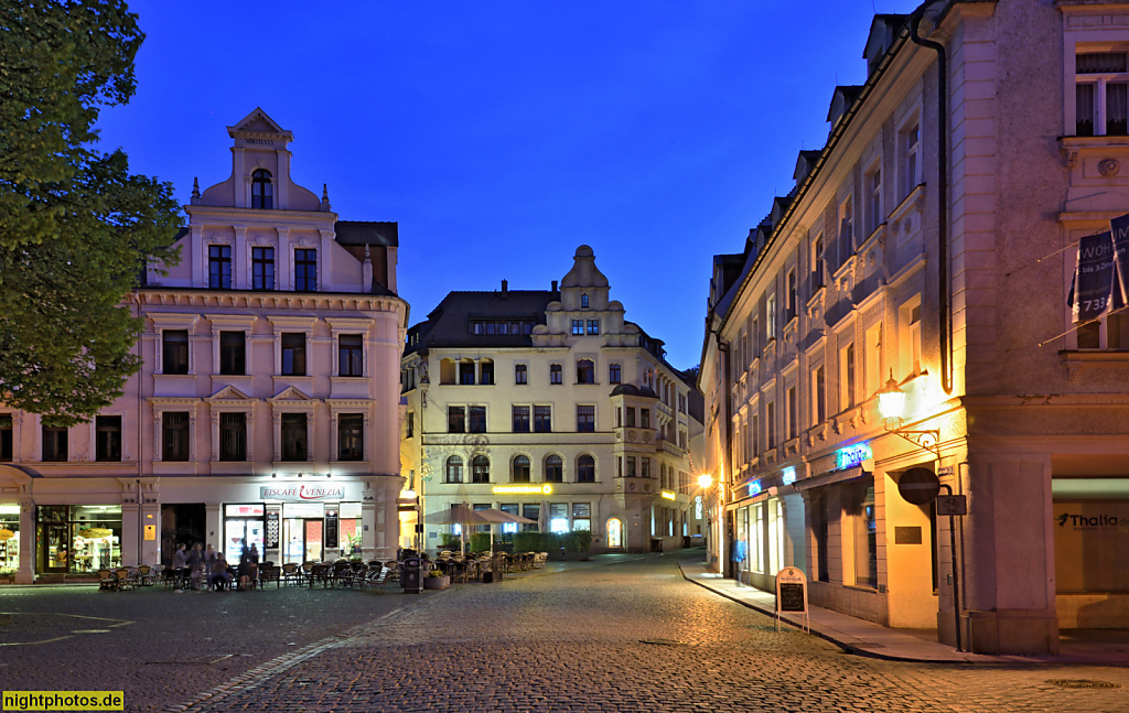 Meißen. Altstadt. Wohn- und Geschäftshäuser erbaut um 1900 in Neurenaissance. Heinrichsplatz 5-7