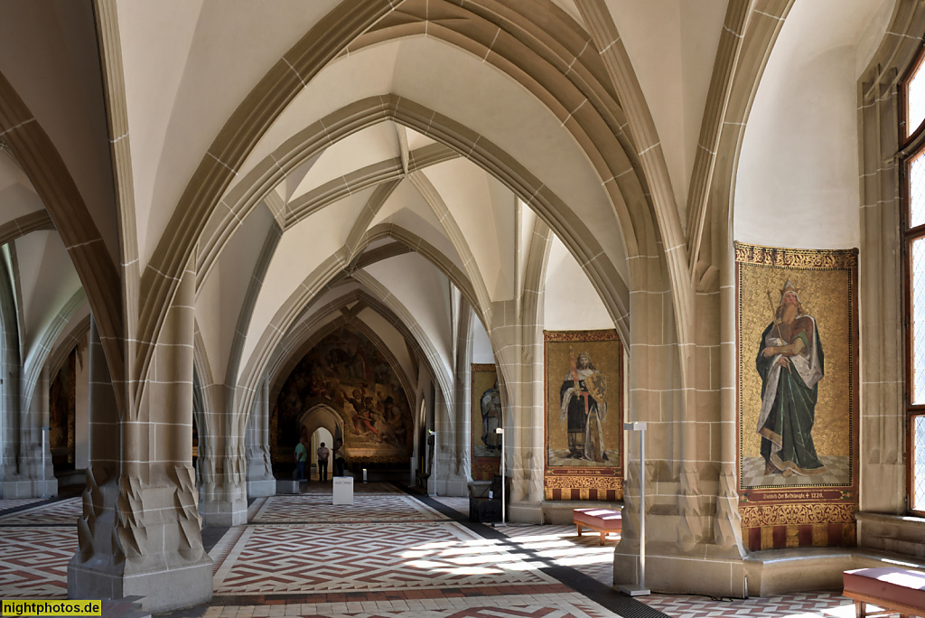 Meißen. Grosser Saal. Zellengewölbe vollendet 1480. Albrechtsburg gegründet 929-931 durch König Heinrich I. Erbaut 1471 durch Baumeister Arnold von Westfalen für Albrecht III Herzog von Sachsen