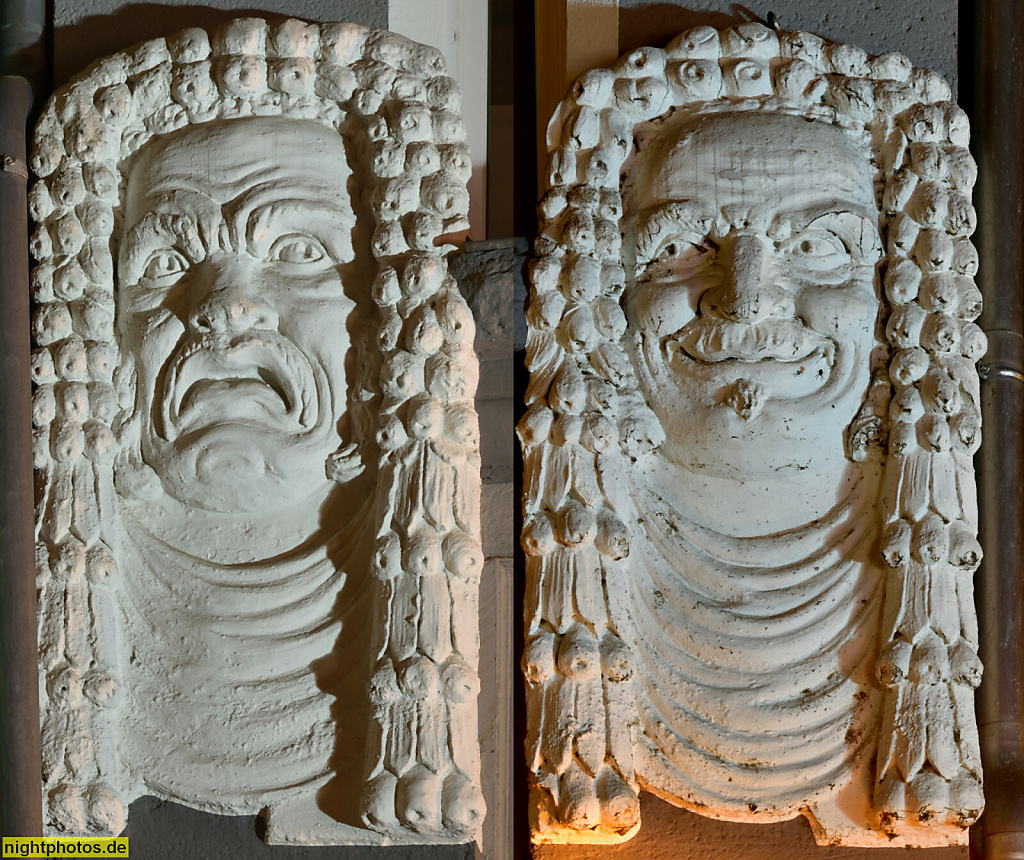 Meißen. Wohn- und Geschäftshaus erbaut 1905 in Neobarock mit Jugendstilelementen. Stuckrelief mit Mascarons. Elbstrasse 15 (Fotomontage)