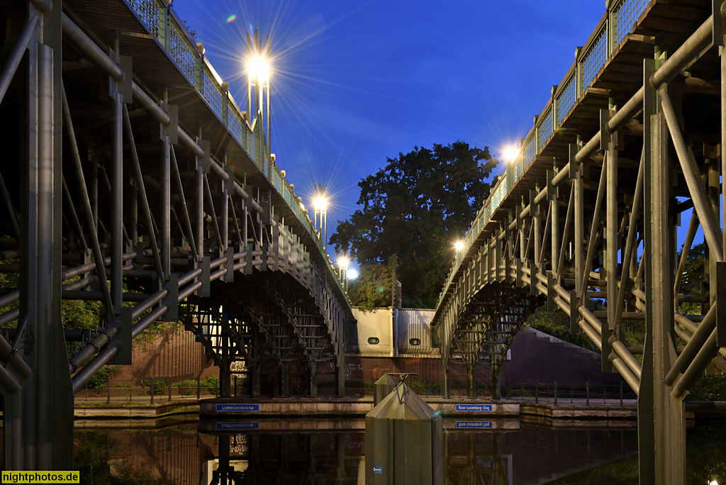 Berlin Mitte Tiergarten. Lichtensteinbrücke über Landwehrkanal. Erbaut 1985-1986 von Ralf Schüler und Ursulina Schüler-Witte. Rohrfachwerkträger