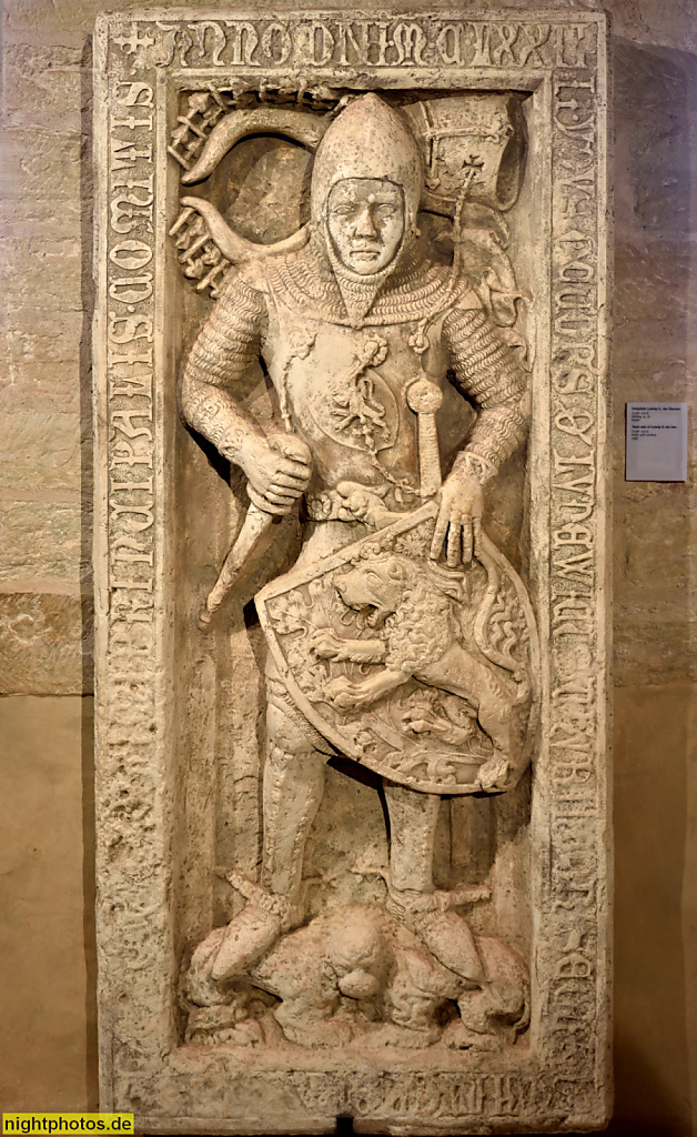 Eisenach. Wartburg. Kopie der Grabplatte des Landgrafen Ludwig II. des Eisernen von 1172. Begann 1157-1158 mit dem Bau des Palas auf der Wartburg