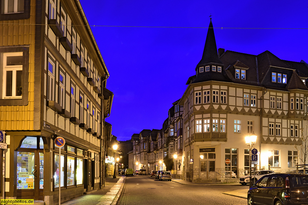 Wernigerode. Wohn- und Geschäftshäuser als Fachwerkbauten in der Marktstrasse Ecke Kanzleistrasse