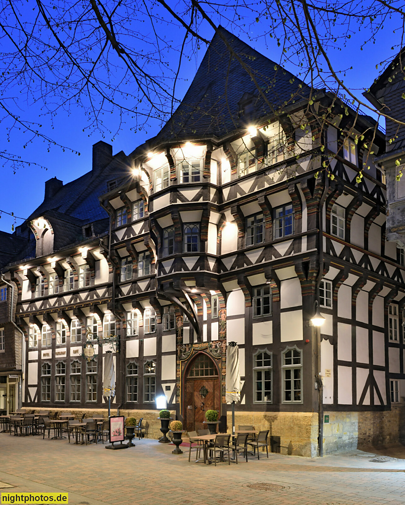 Goslar. Restaurant und Hotel Alte Münze. Erbaut 1526 als Bürgerhaus Mechtshusen. Bauherr Hüttenbesitzer Barthold Mechtshusen. Marktstrasse 1