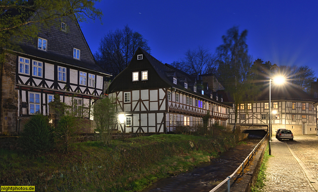 Goslar. Liebfrauenviertel. Erbaut 1621 und 1693 als Arbeitshaus. Ab 1719 Spinnhaus. Fachwerk mit Schieferdach und Giebelgauben. Oberes Wasserloch als Einlass für die Abzucht. Neue Strasse 5a