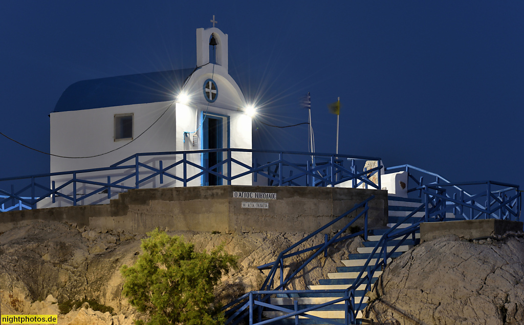 Griechenland Rhodos Kolymbia Hafen. Griechisch-orthodoxe Kapelle Agios Nikolaos