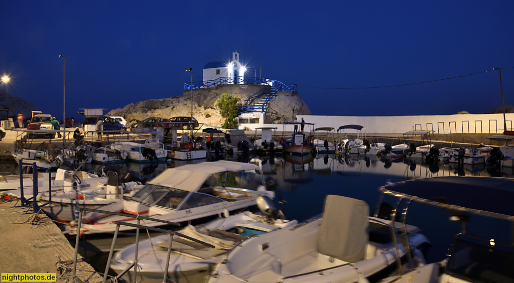 Griechenland Rhodos Kolymbia Hafen. Griechisch-orthodoxe Kapelle Agios Nikolaos