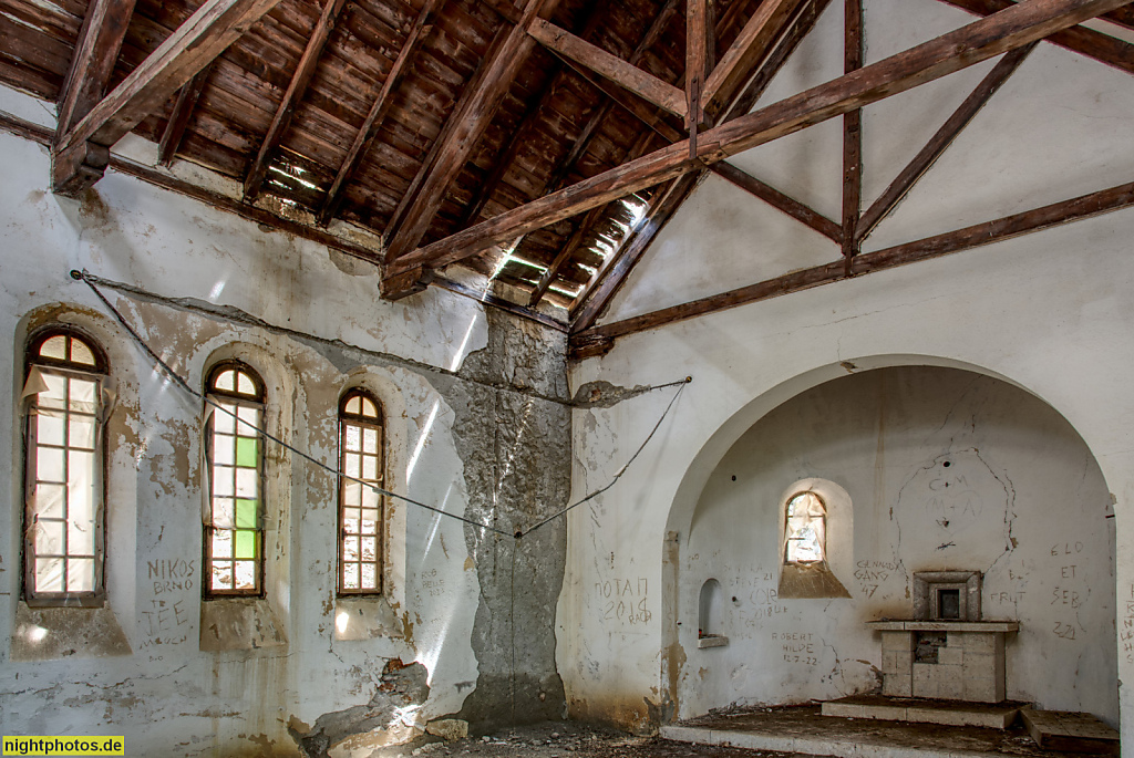 Griechenland Rhodos Profitis Ilias. Salakou. Villa de Vecchi erbaut 1935 als Sommerresidenz des italienischen Governeurs Cesare Maria de Vecchi. Kapelle