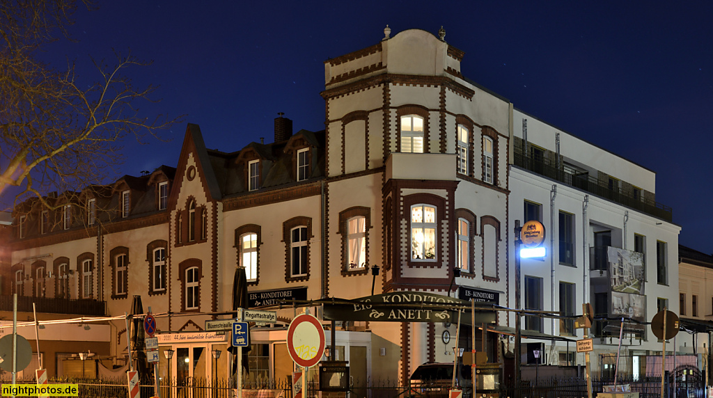 Berlin Grünau. Eiskonditorei Annett. Mietshaus mit Ladenlokal. Betrieben 1919 als Hotel Restaurant Jägerhaus von Max Erhardt mit Kino Jägerhaus-Lichtspiele. Büxensteinallee 2