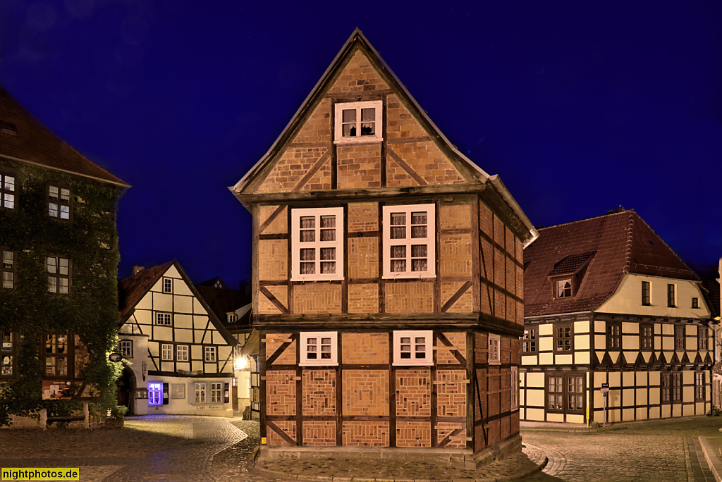 Quedlinburg. Wohnhaus erbaut um 1780 in Fachwerk. Ziegelausfachung. Satteldach. Finkenherd 3