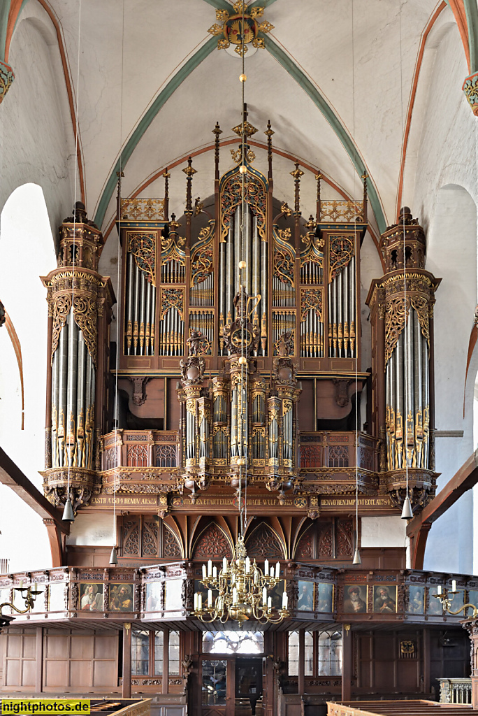 Lübeck Koberg. St.-Jakobi-Kirche. Hallenkirche aus Backstein. Erbaut 1300-1334. Grosse Orgel von 1465-1466. Orgelprospekt von 1504. Restauriert 1981-1984 von Schuke Orgelbau