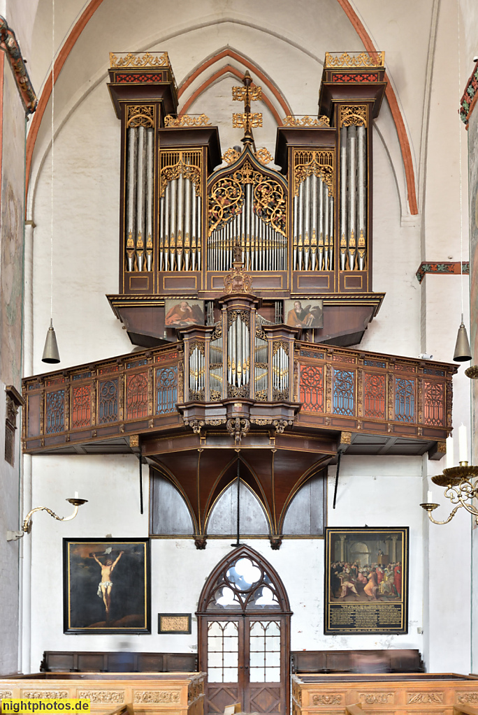 Lübeck Koberg. St.-Jakobi-Kirche. Hallenkirche aus Backstein. Erbaut 1300-1334. Stellwagen-Orgel erbaut 1467-1515. Umbau von Friederich Stellwagen 1636-1637. Restauriert 1977-1978 von Gebr. Hillebrand