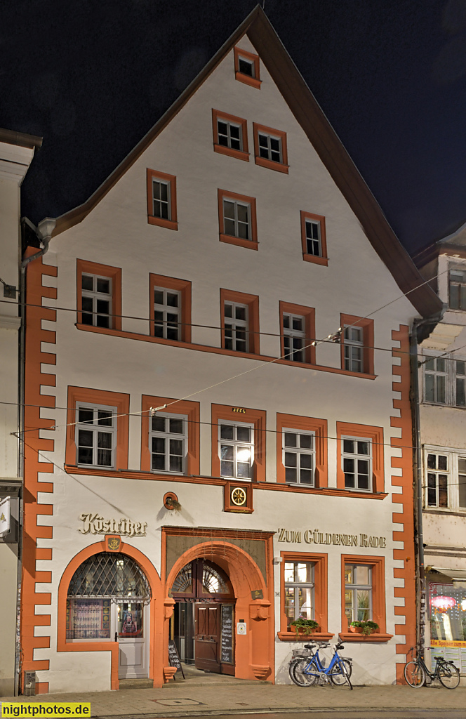 Erfurt. Haus 'Zum Güldenen Rade' erbaut bis 1480 als Patriziersitz. Umbau 1551. Tabakfabrik 1767-1960. Gastronomie. Marktstrasse 50