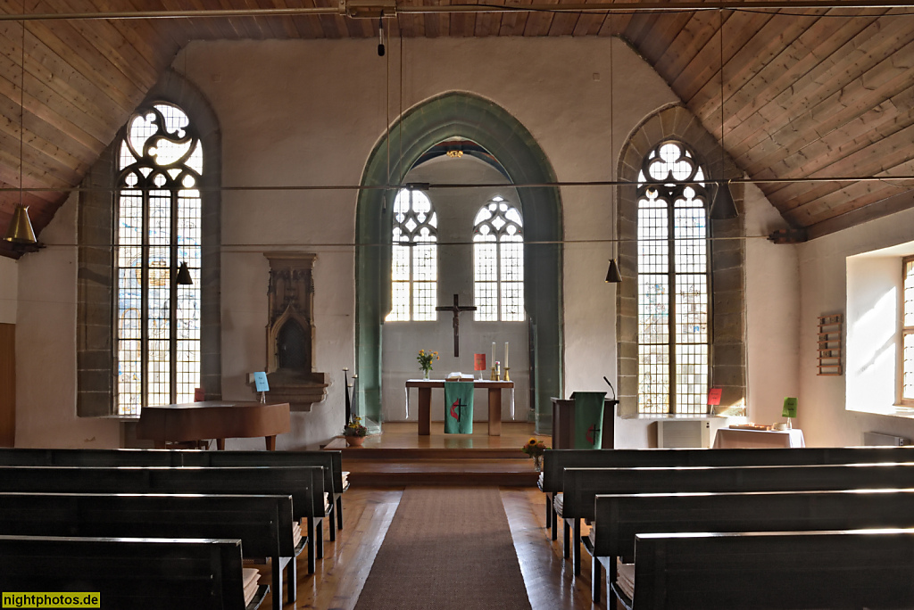 Erfurt. Evangelische Ägidienkirche. Gotische Brückenkopfkirche erbaut 1293-1325 als Bruchsteinbau. Instandsetzung 2000-2002. Kirchenraum. Wenigemarkt 4