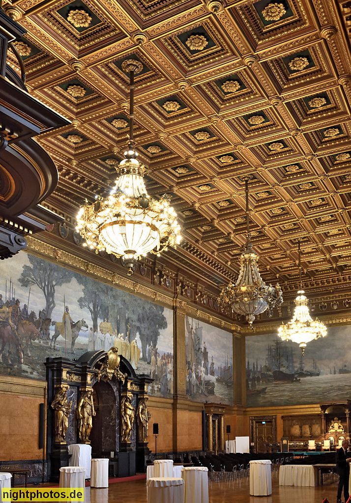 Hamburg Rathaus erbaut 1886-1897 von Martin Haller in Neorenaissance. Grosser Festsaal mit Wandbildern von Hugo Vogel vollendet 1909