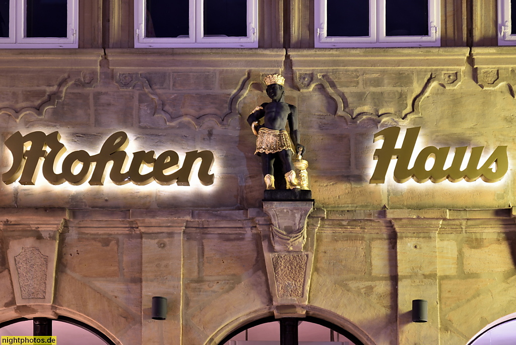 Bamberg. Obere Brücke. Mohren-Haus. 1444 erstmals urkundlich erwähnt. Ehemals Mohrenapotheke. Seit 1637 'Haus zum Mohren'