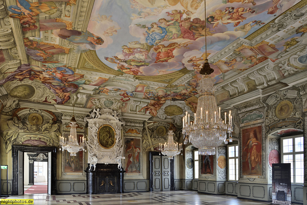 Bamberg. Neue Residenz erbaut 1697-1703 von Johann Leonhard Dientzenhofer in Barock. Kaisersaal Fresken von Melchior Steidl 1707-1709