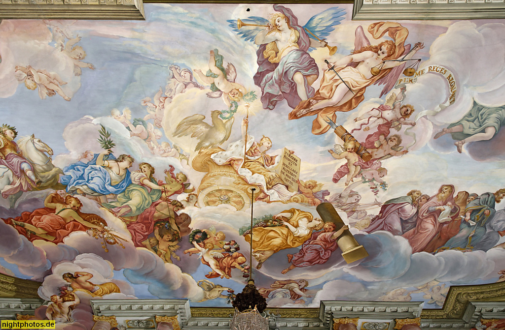 Bamberg. Neue Residenz erbaut 1697-1703 von Johann Leonhard Dientzenhofer in Barock. Kaisersaal Fresken von Melchior Steidl 1707-1709