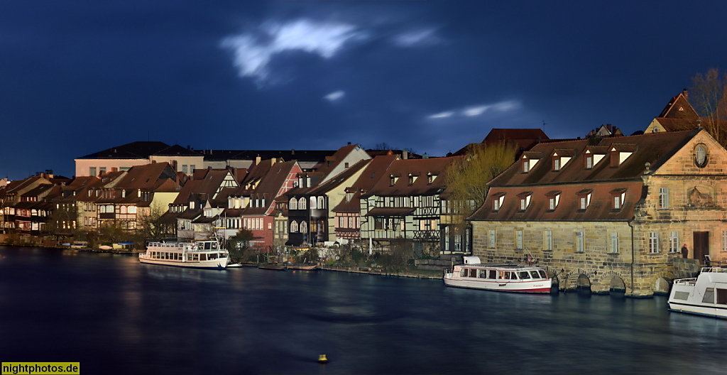 Bamberg. Klein-Venedig. Ensemble mittelalterlicher Fachwerkhäuser von Fischern. Erbaut im 17. Jhdt in Uferlage mit direktem Zugang zum linken Regnitzarm